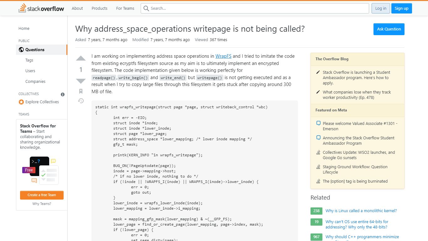 Why address_space_operations writepage is not being called?